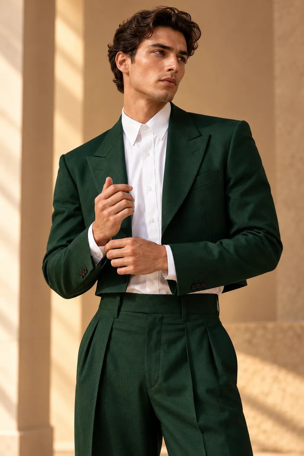 Men's Cropped Blazer Wide Leg 2 Piece Suit