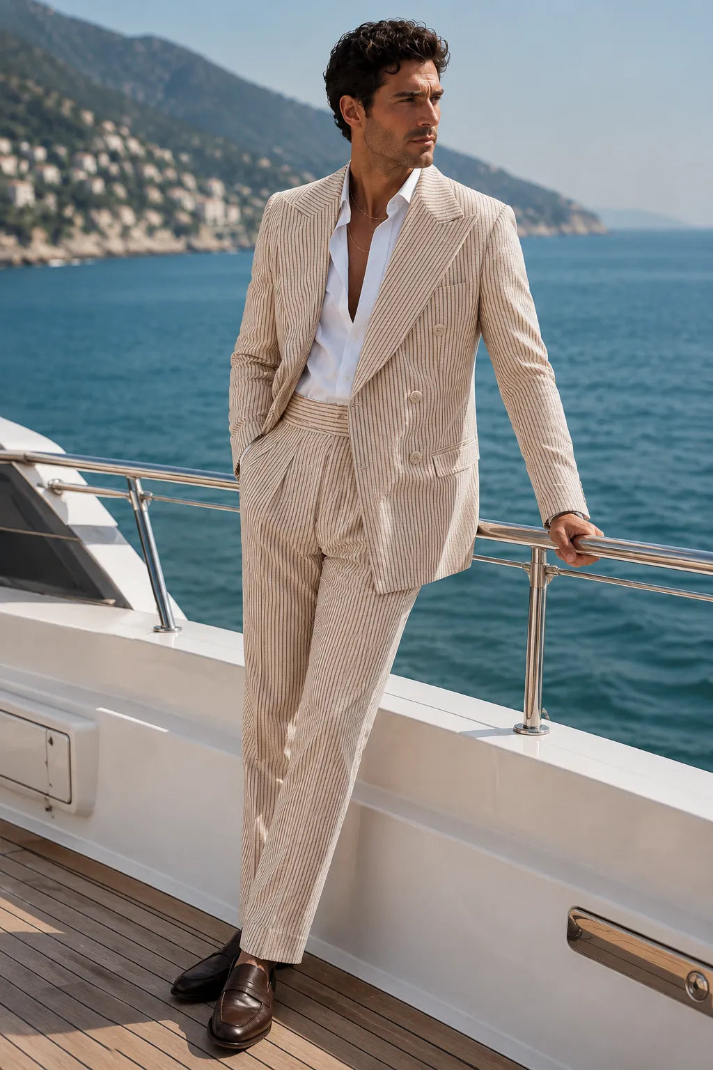 Men's Riviera Double-Breasted Seersucker 2 Piece Suit