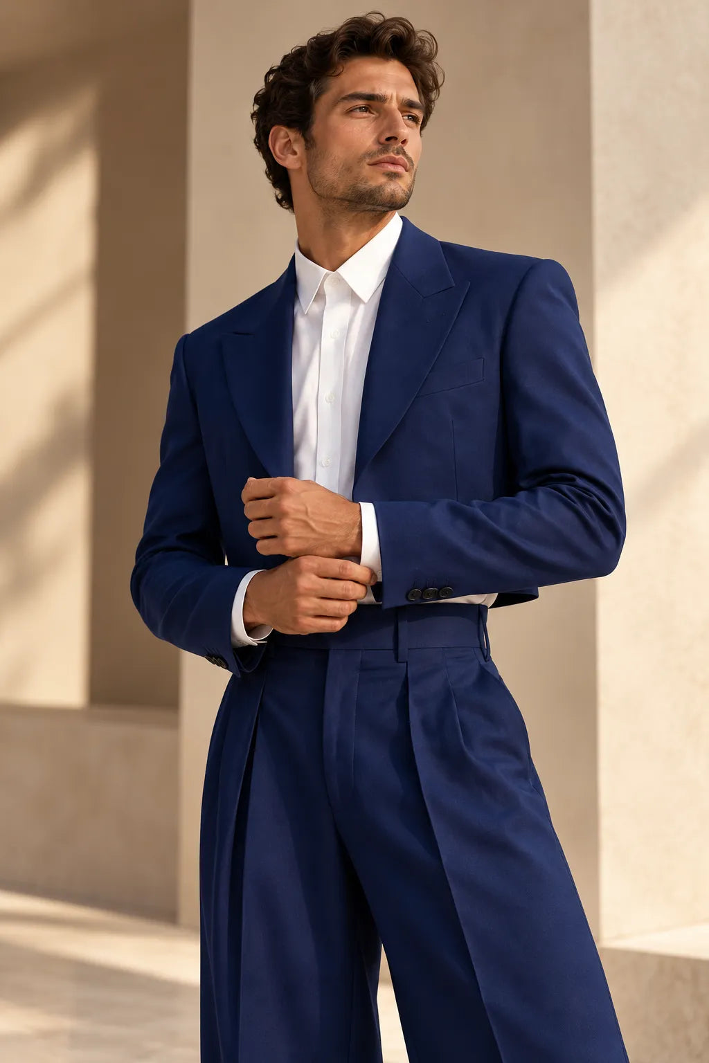 Men's Cropped Blazer Wide Leg 2 Piece Suit