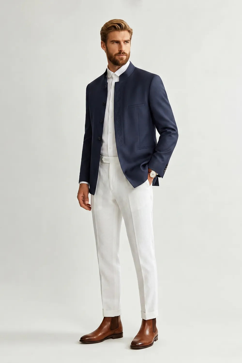 Men's Tailored Navy Blue 2 Piece Suit