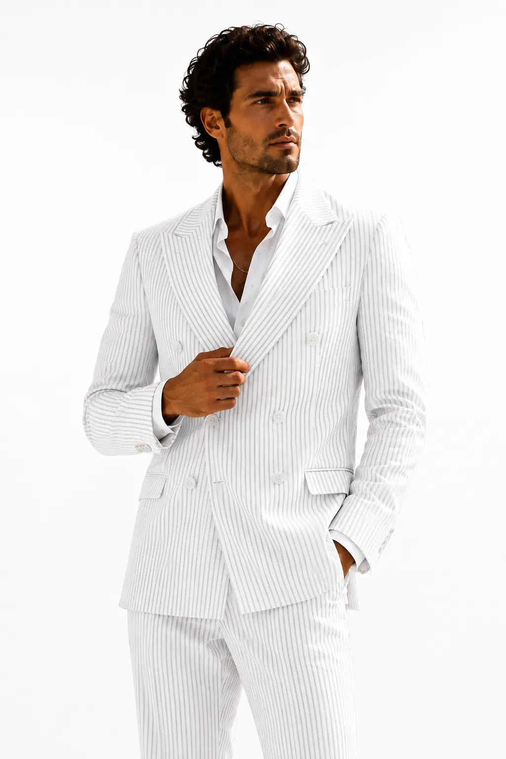 Men's Riviera Double-Breasted Seersucker 2 Piece Suit