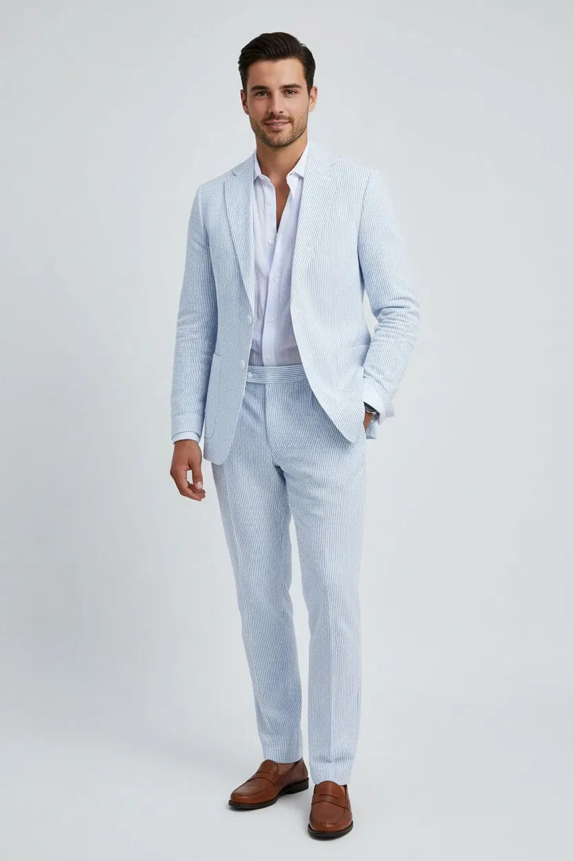 Men's Classic Blue Seersucker 2 Piece Suits