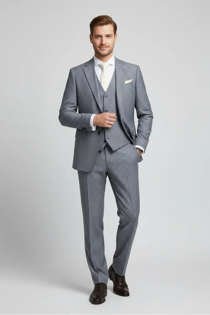 Men's Tailored Linen Striped 3 Piece Suits