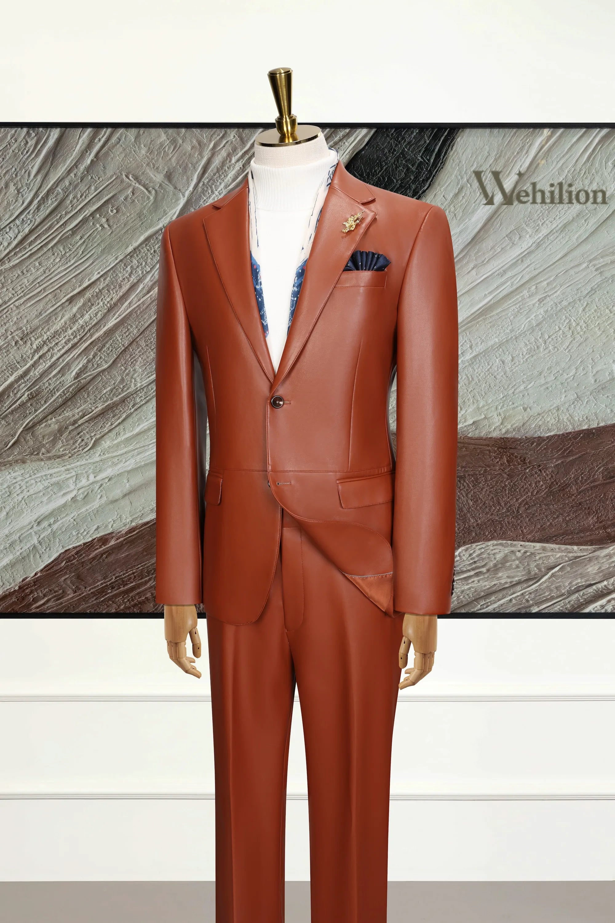 Men's Orange Statement Leather 3 Piece Suit