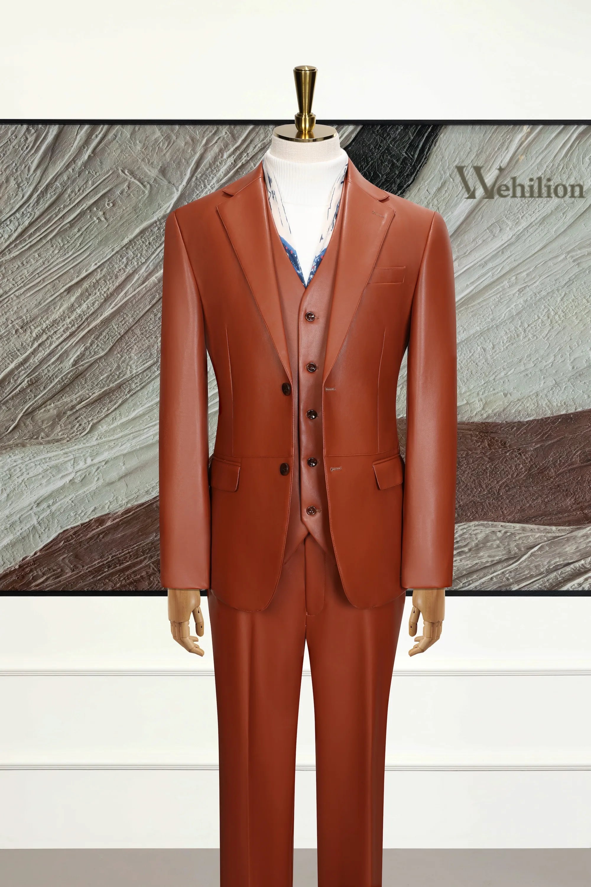 Men's Orange Statement Leather 3 Piece Suit