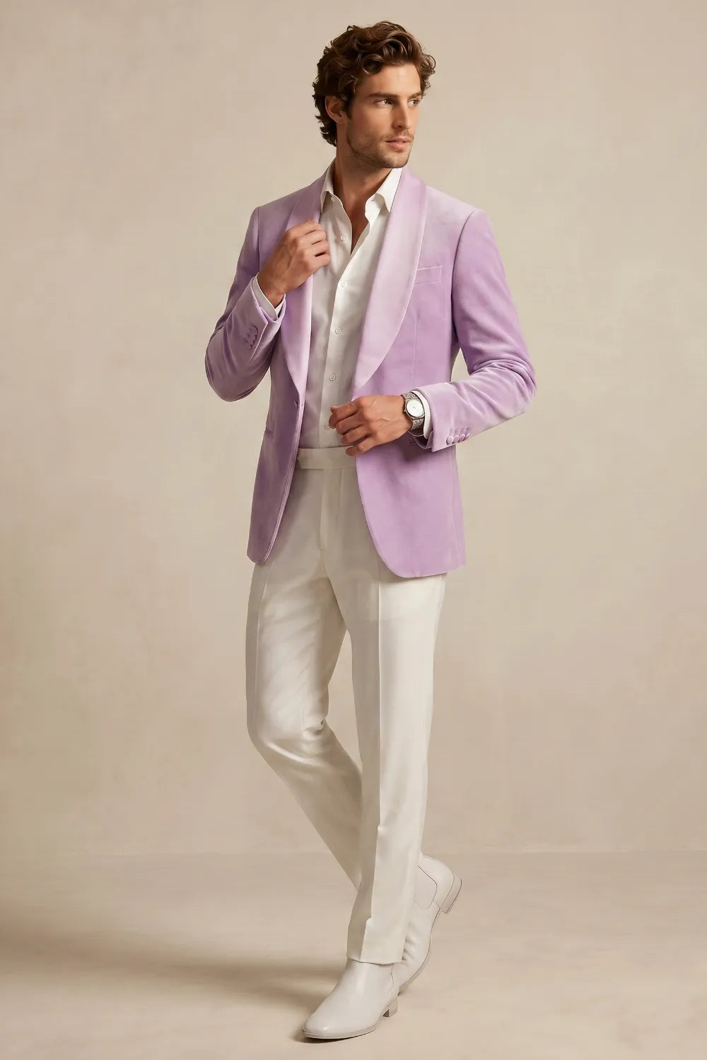 Men's Lavender Velvet Shawl Lapel 2-Piece Suit