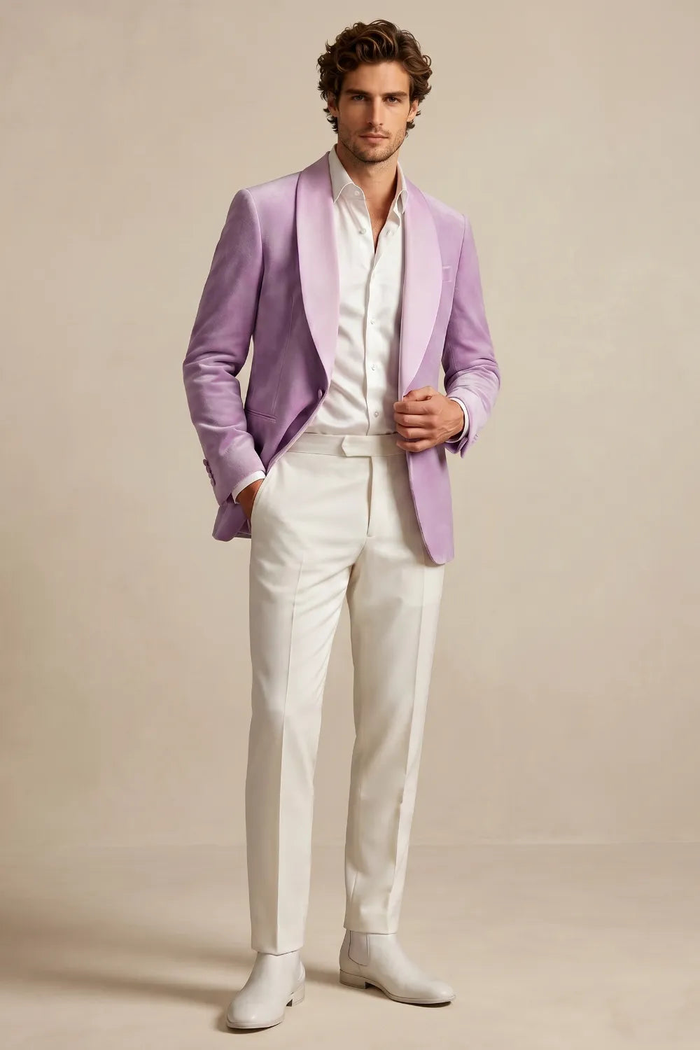 Men's Lavender Velvet Shawl Lapel 2-Piece Suit