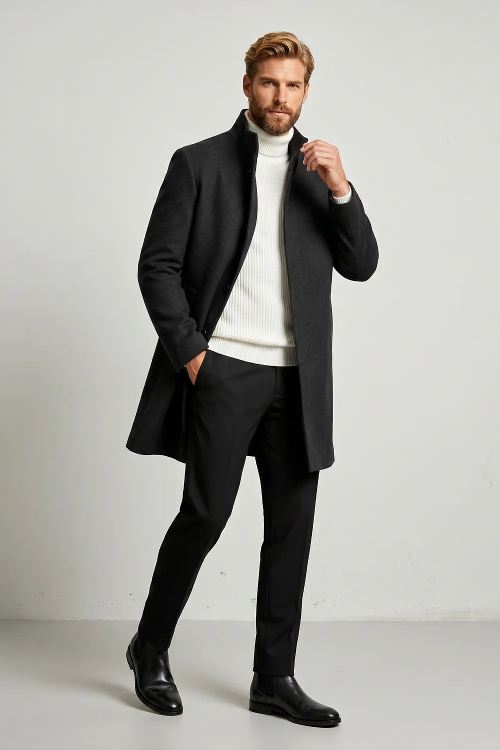 Men's Tailored Black Formal Officer Coat