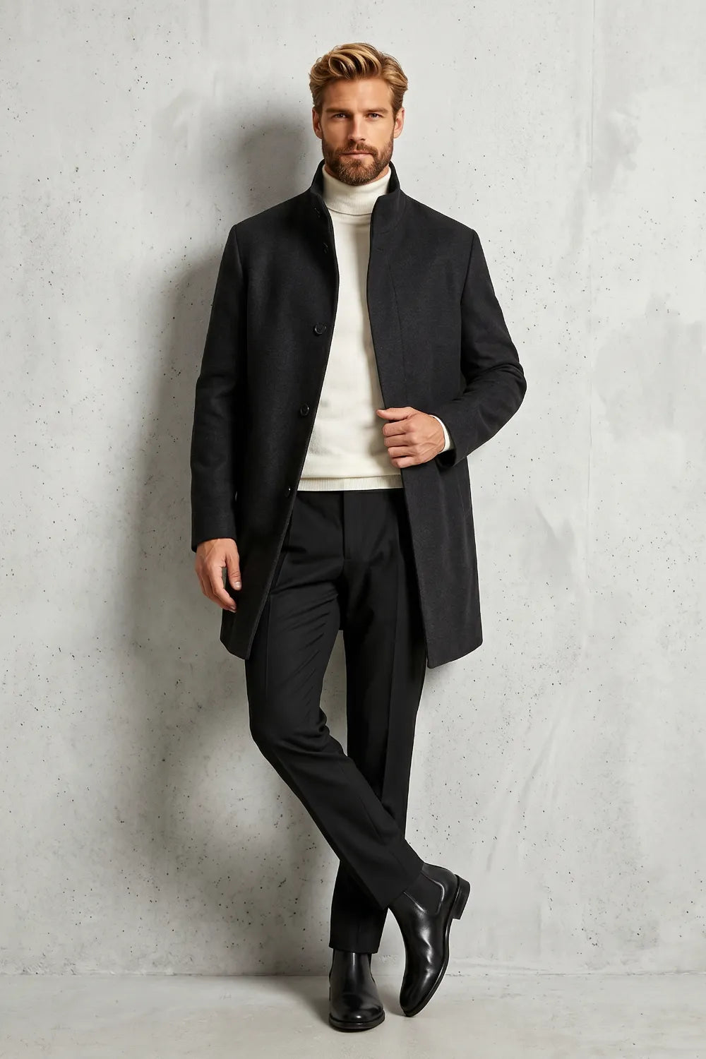 Long Formal Coats for Men with Elegant Stand-Collar Design