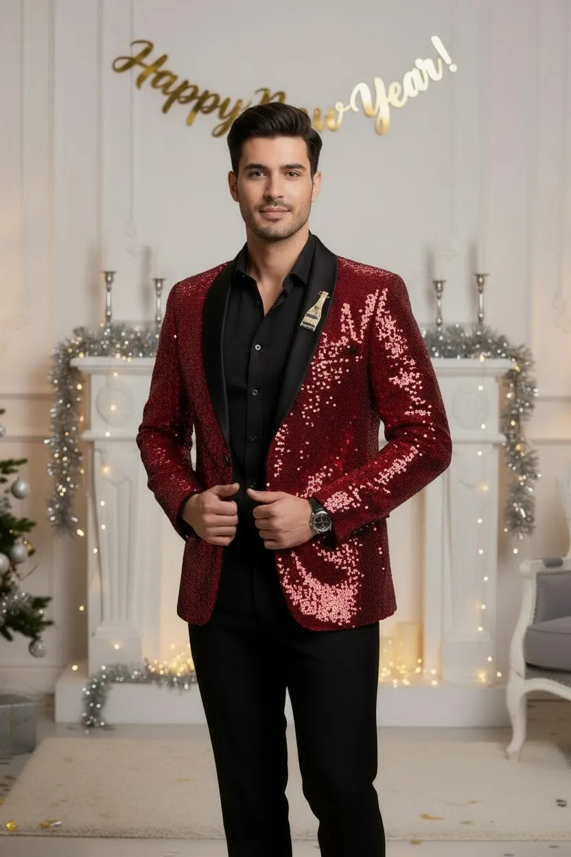 Men's Red Sparkle Sequin Party 2 Pieces Suits