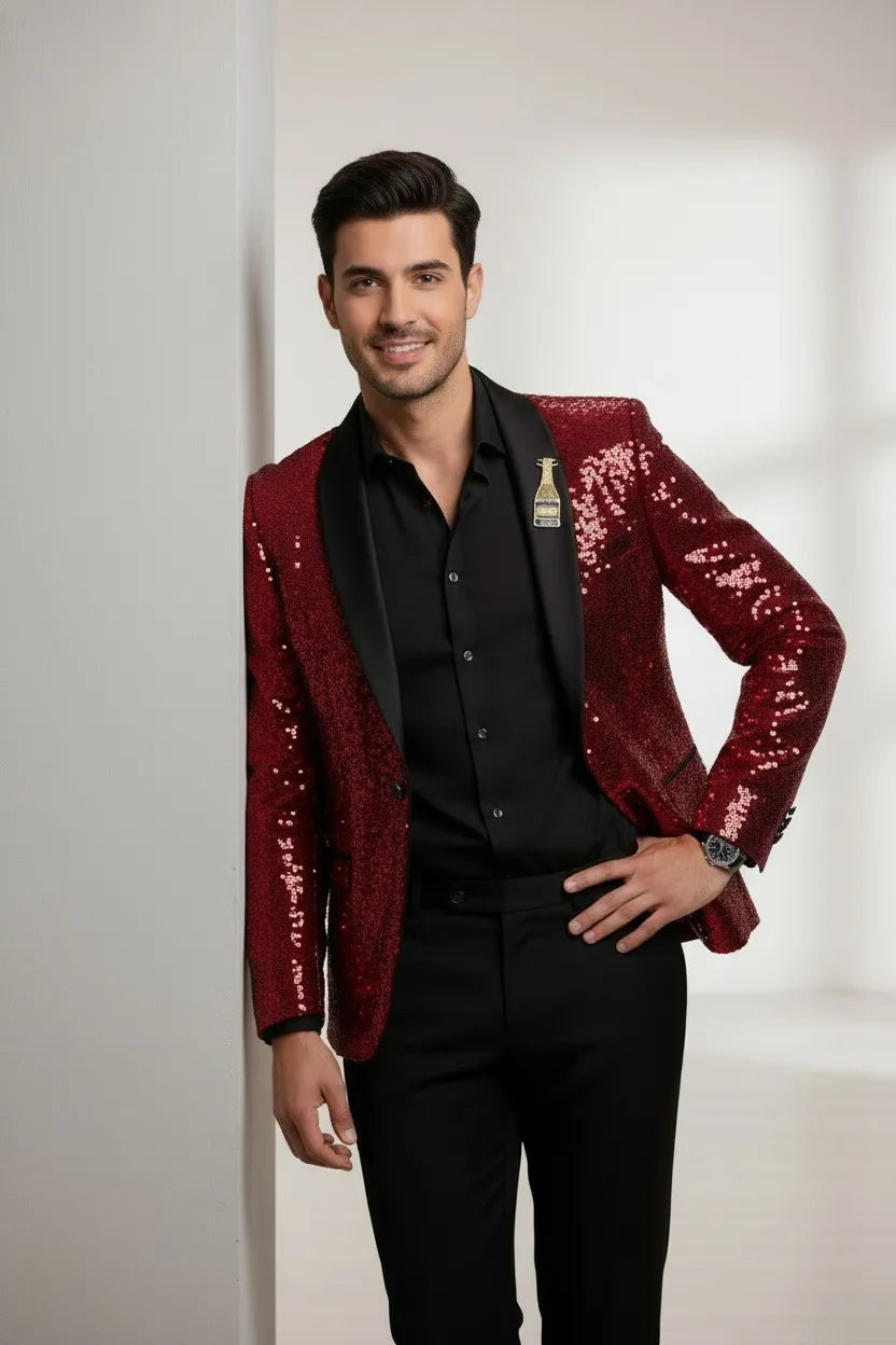 Men's Red Sparkle Sequin Party 2 Pieces Suits