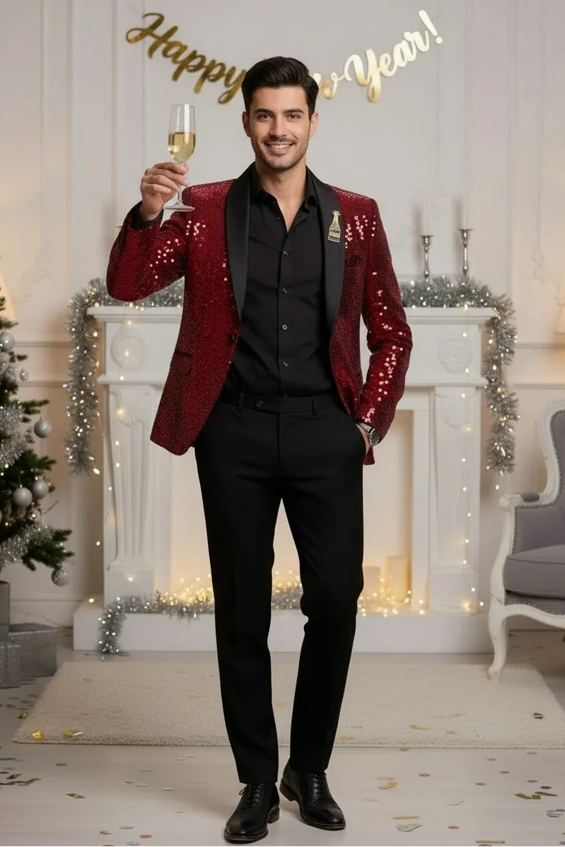 Red Sequin Men's Tuxedo Jacket – Slim Fit Party Suit