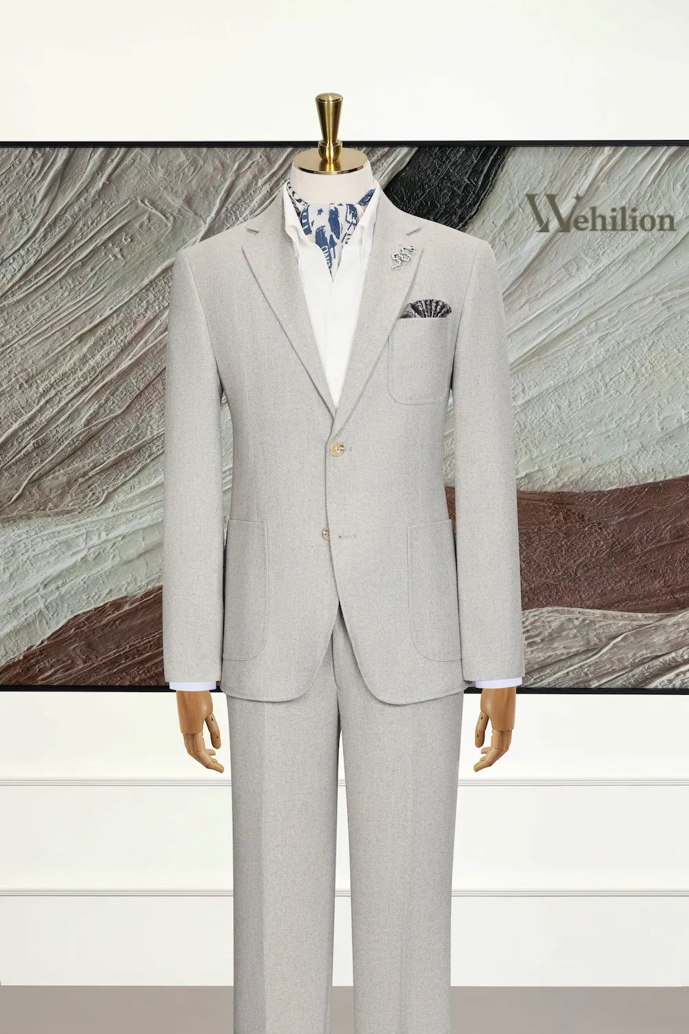 Men's Grey Daily Herringbone 2 Piece Suit