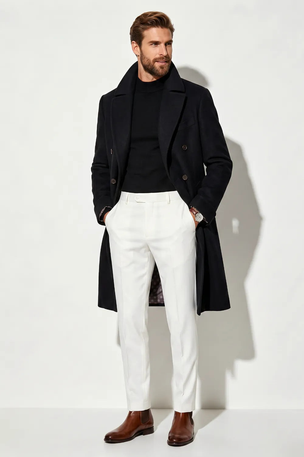 Men's Tailored Peak Lapel Dress Coat