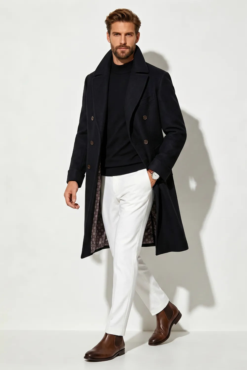 Men's Tailored Peak Lapel Dress Coat
