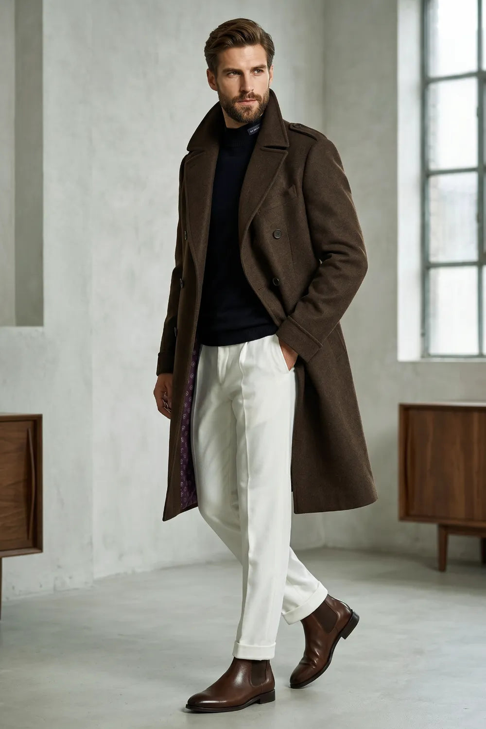 Men's Tailored Peak Lapel Dress Coat