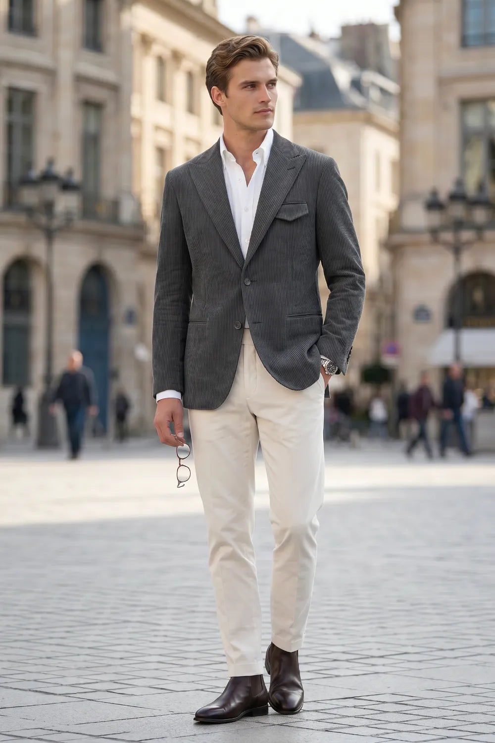 Men's Tailored Corduroy Peak Lapel 2 Piece Suit