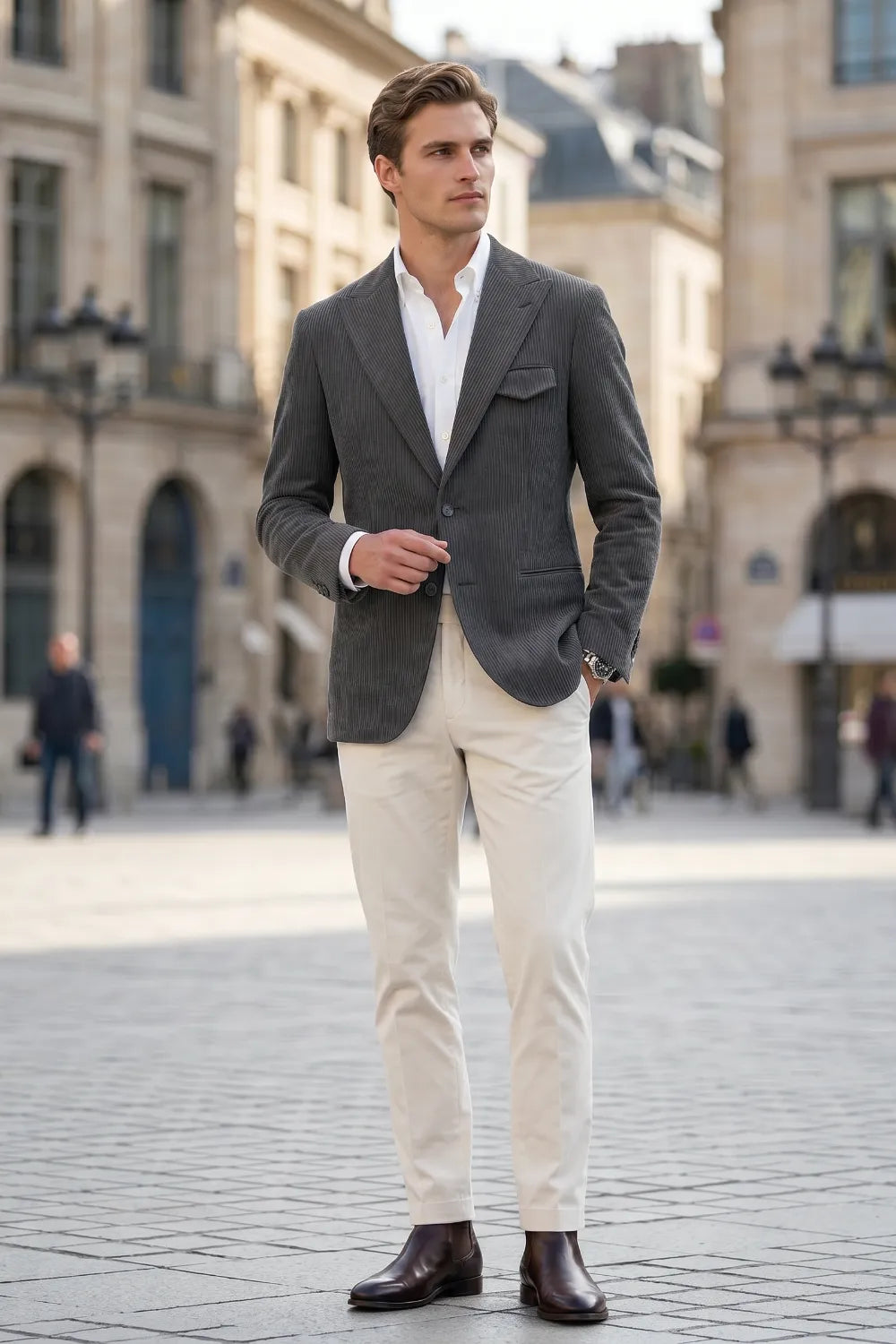 Men's Tailored Corduroy Peak Lapel 2 Piece Suit
