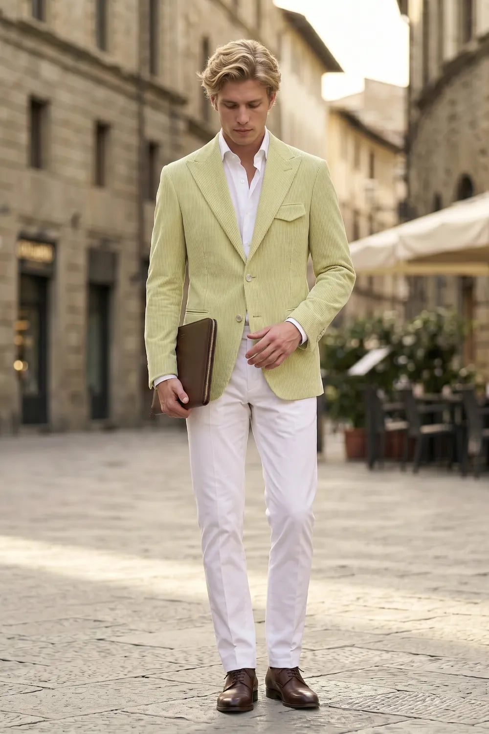 Men's Tailored Corduroy Peak Lapel 2 Piece Suit
