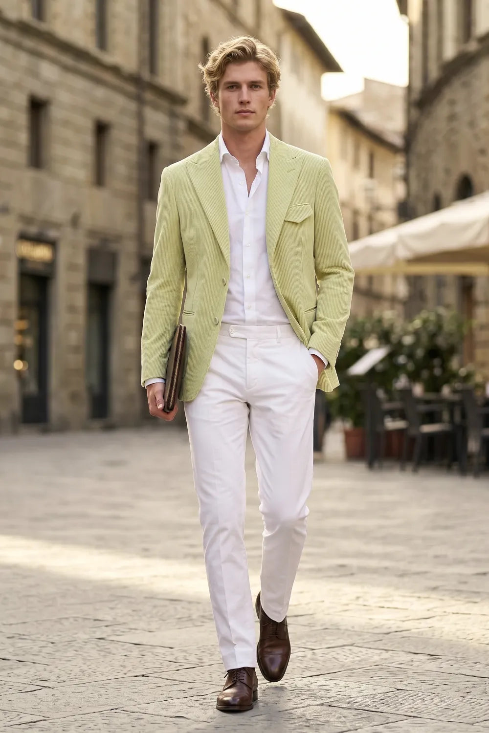 Men's Tailored Corduroy Peak Lapel 2 Piece Suit
