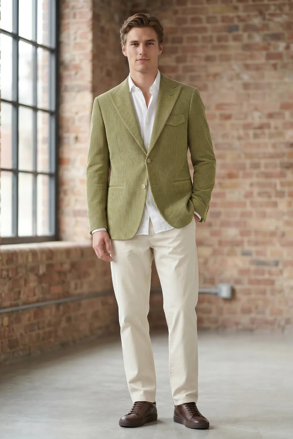 Men's Tailored Corduroy Peak Lapel 2 Piece Suit