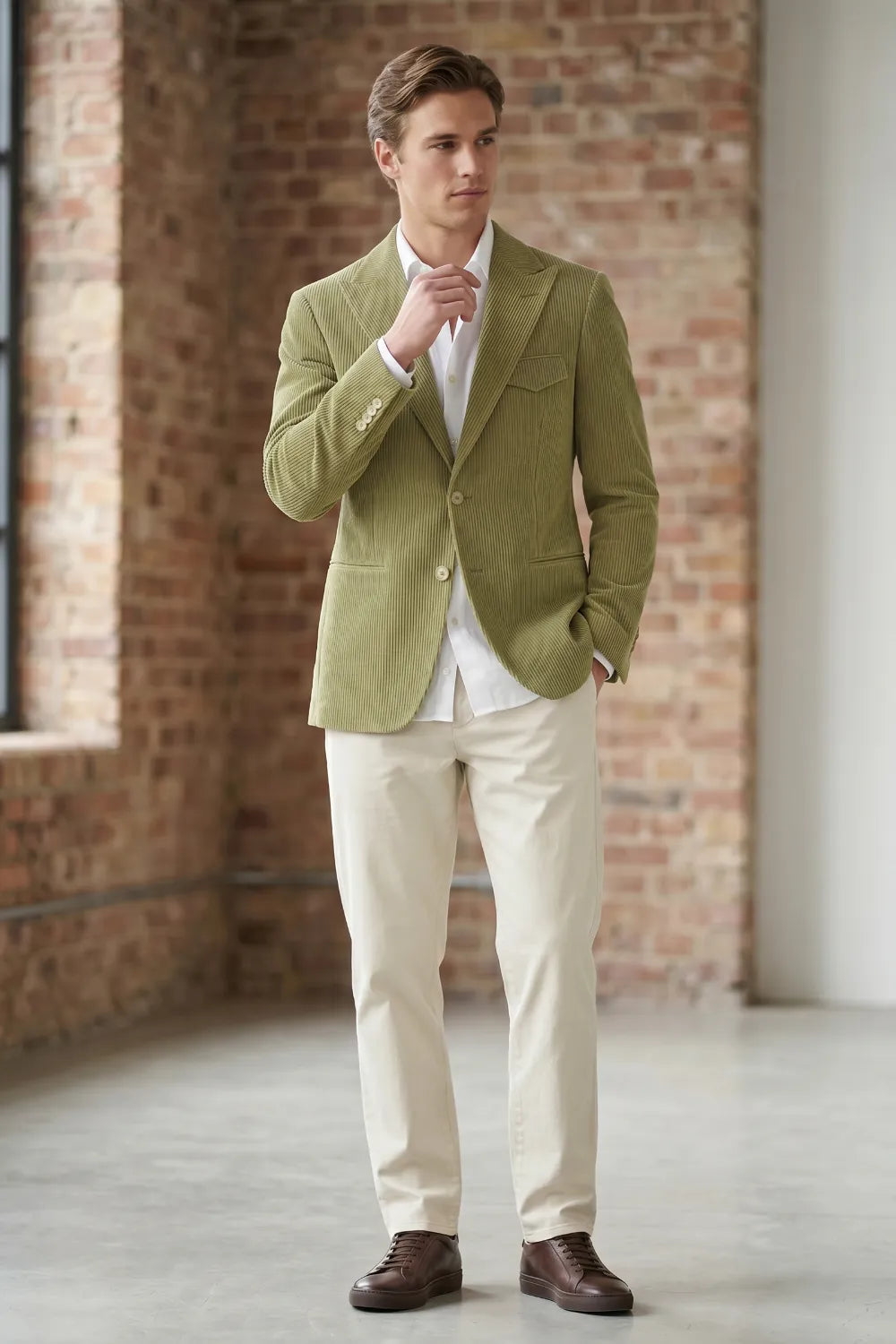 Men's Tailored Corduroy Peak Lapel 2 Piece Suit