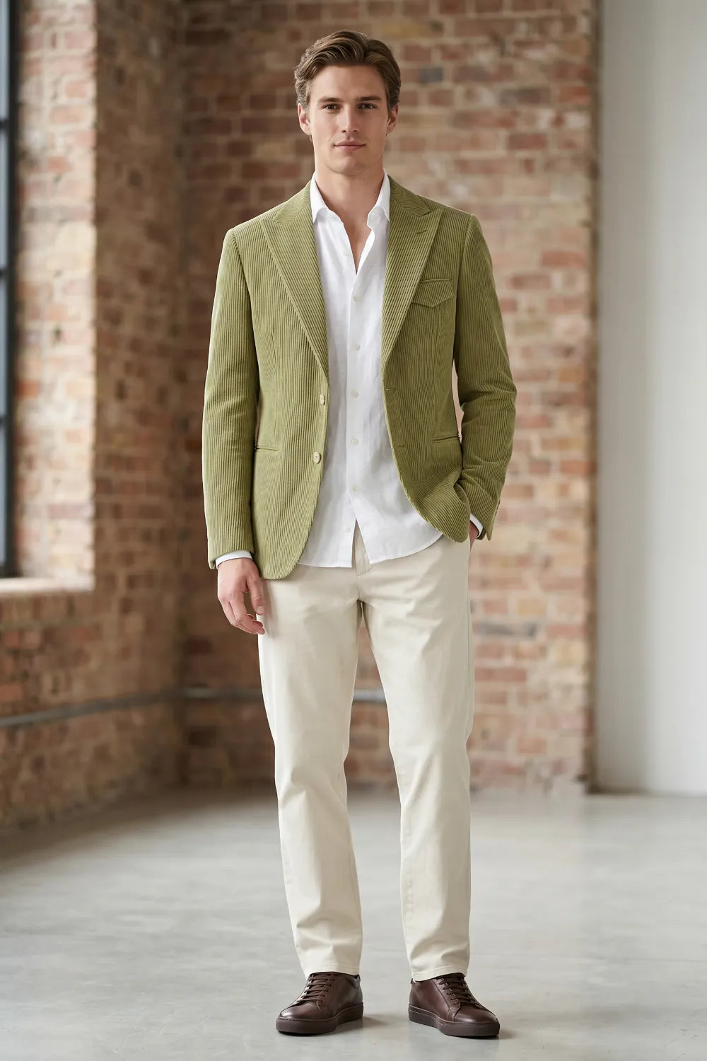 Men's Tailored Corduroy Peak Lapel 2 Piece Suit
