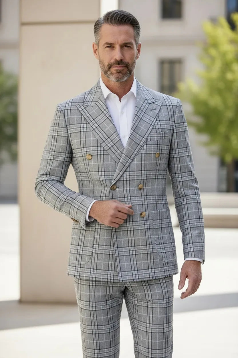 Men‘s Grey Double Breasted 2 Piece Suit