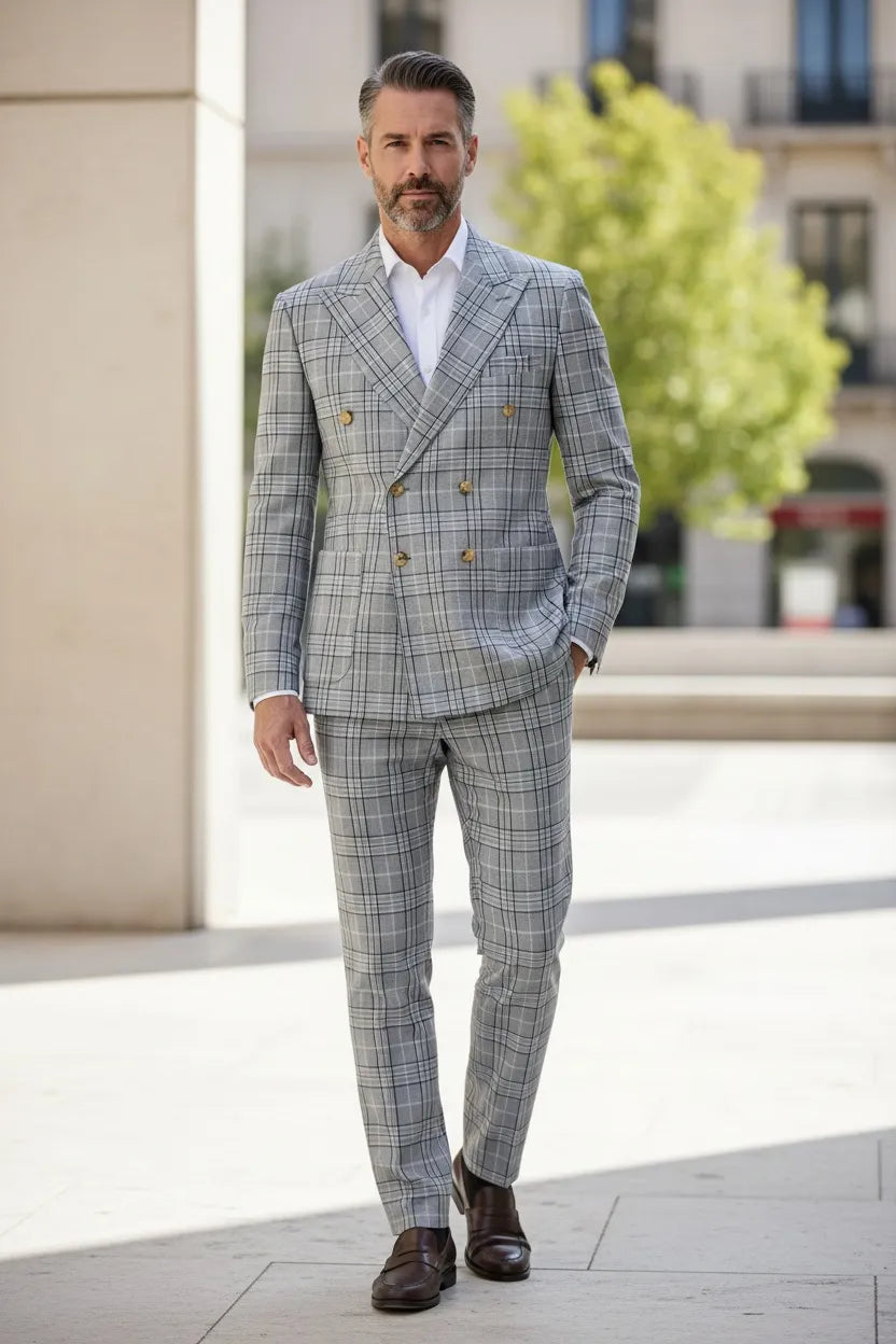 Men‘s Grey Double Breasted 2 Piece Suit