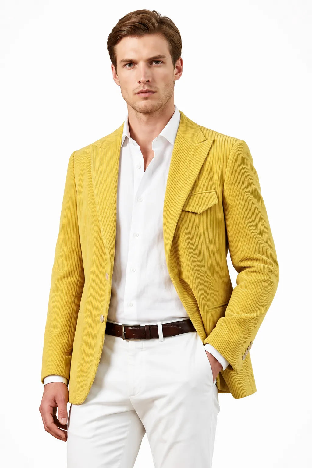 Men's Tailored Corduroy Peak Lapel 2 Piece Suit