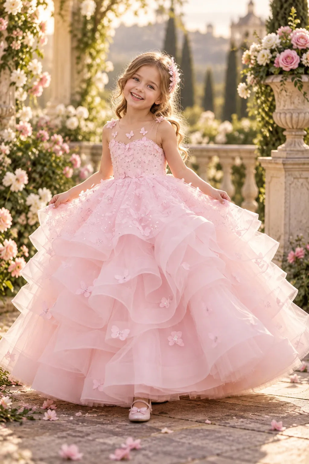 Butterfly Pink Tulle Princess Dress
