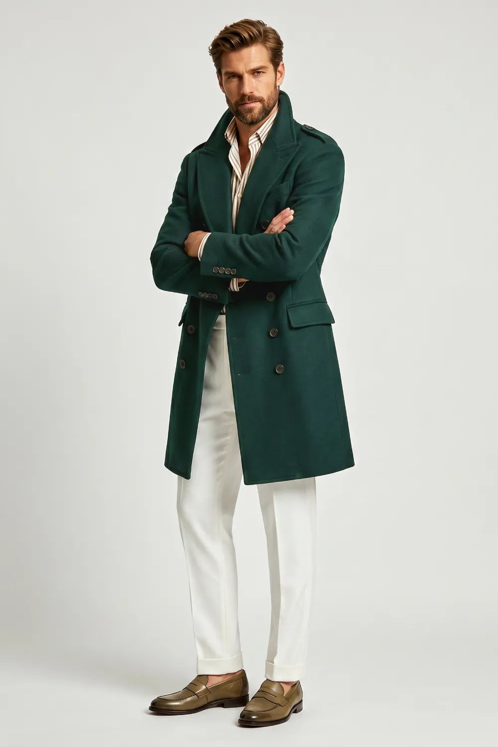 Men's Double-Breasted Officer Overcoat
