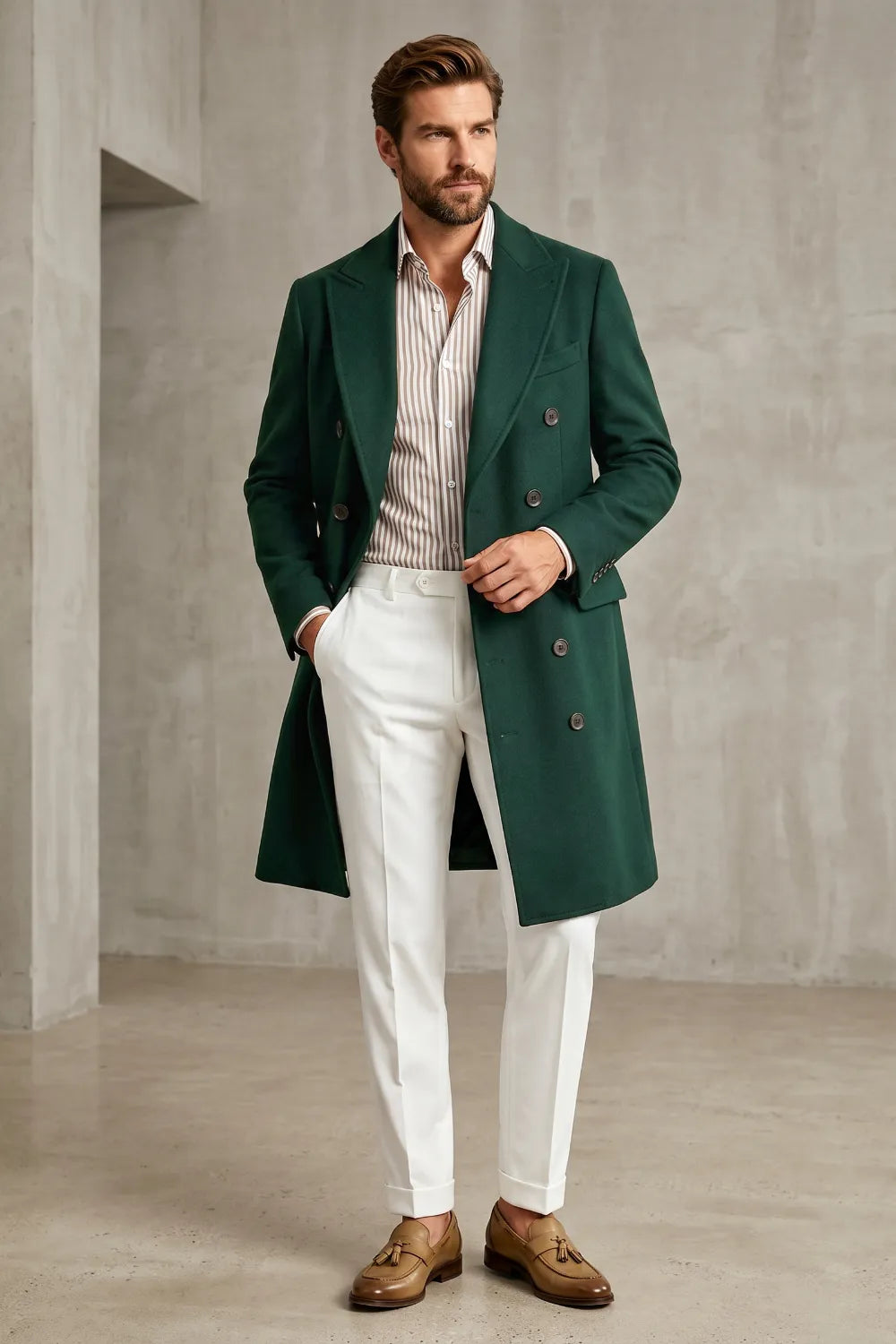 Men's Double-Breasted Officer Overcoat