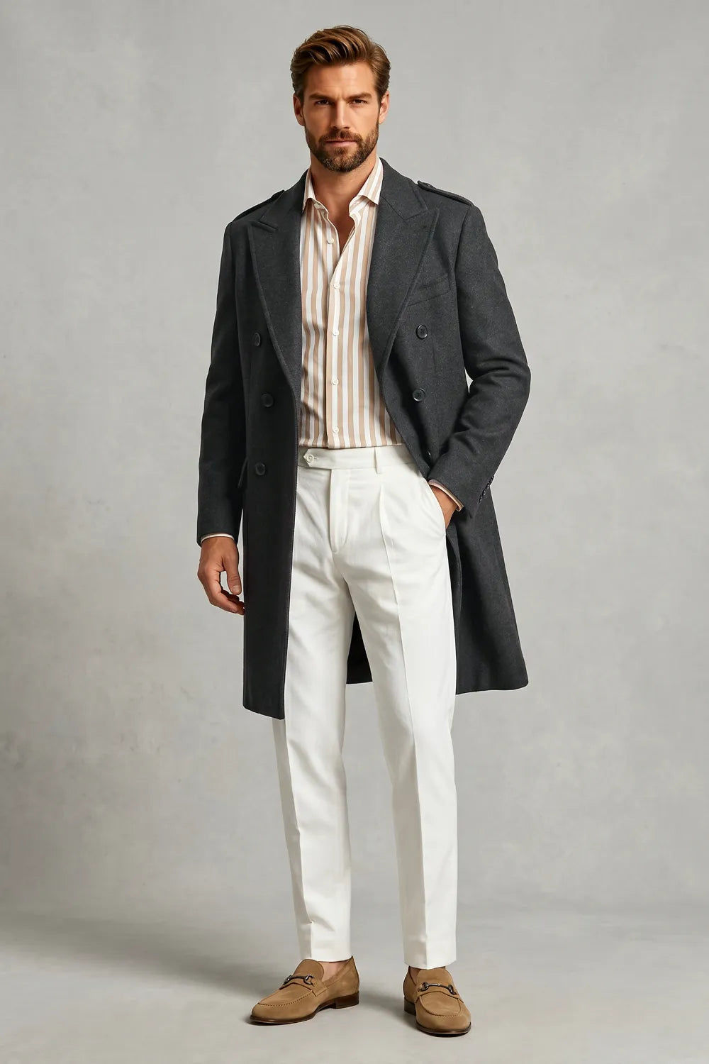 Men's Double-Breasted Officer Overcoat