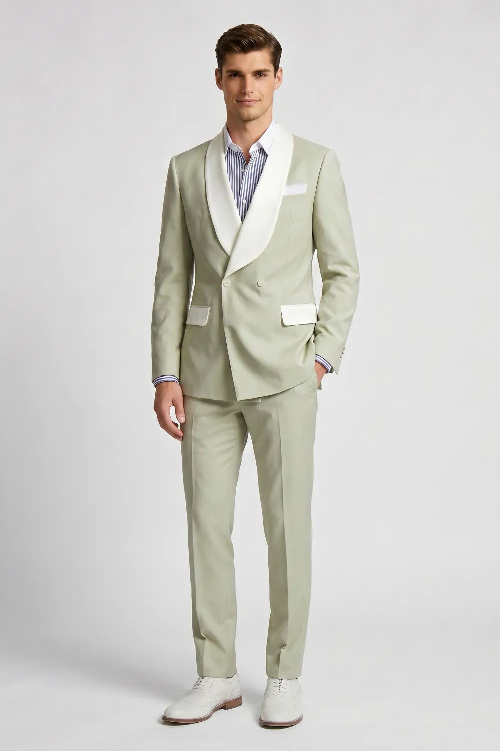 Men's Sage Green Double Breasted Shawl Lapel Suit