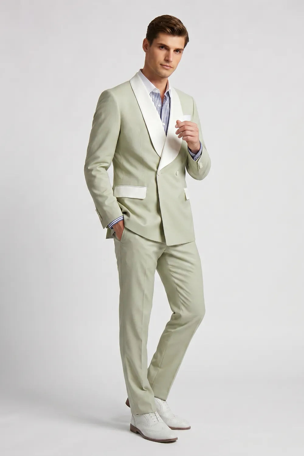 Men's Sage Green Double Breasted Shawl Lapel Suit