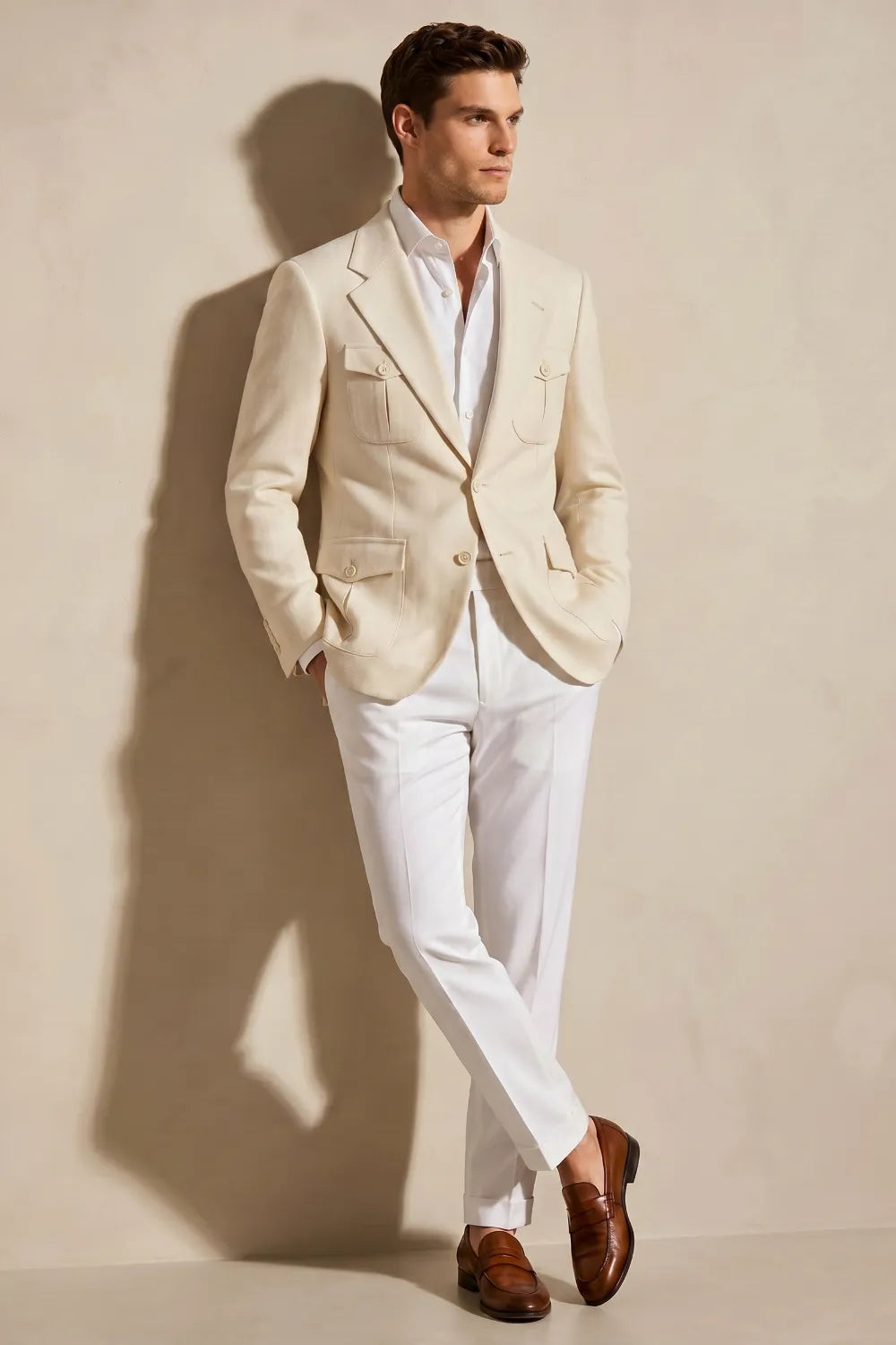 Men's Cream Safari Linen Blend 2 Piece Suit