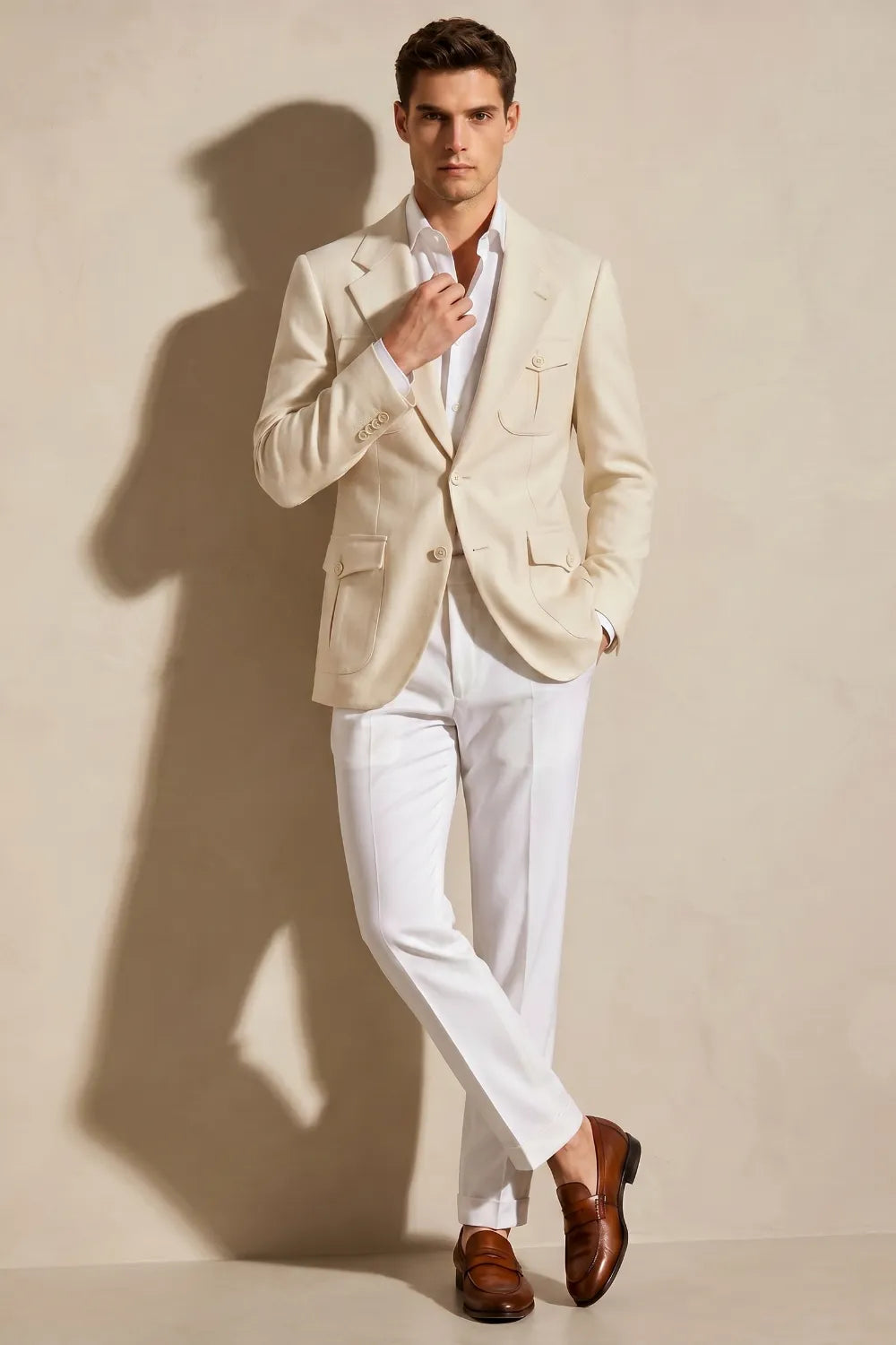 Men's Cream Safari Linen Blend 2 Piece Suit