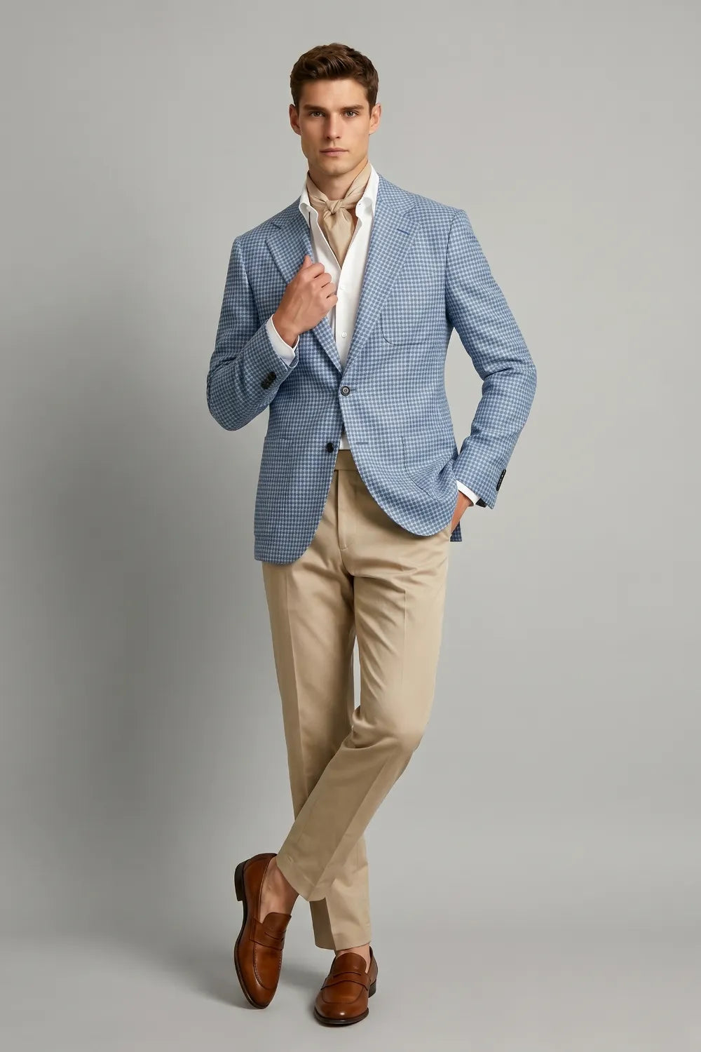 Men's Light Blue Houndstooth Notch Lapel Blazer