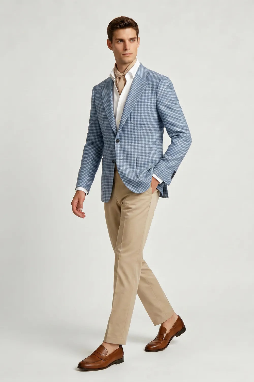Men's Light Blue Houndstooth Notch Lapel Blazer