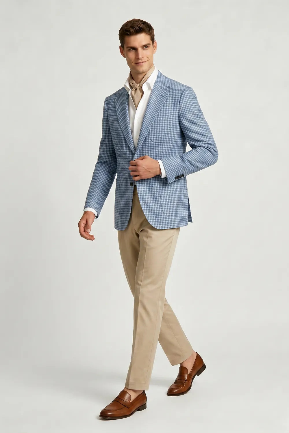 Men's Light Blue Houndstooth Notch Lapel Blazer