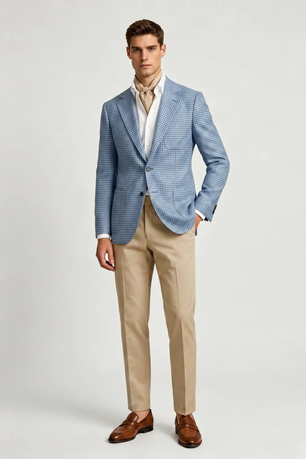 Men's Light Blue Houndstooth Notch Lapel Blazer