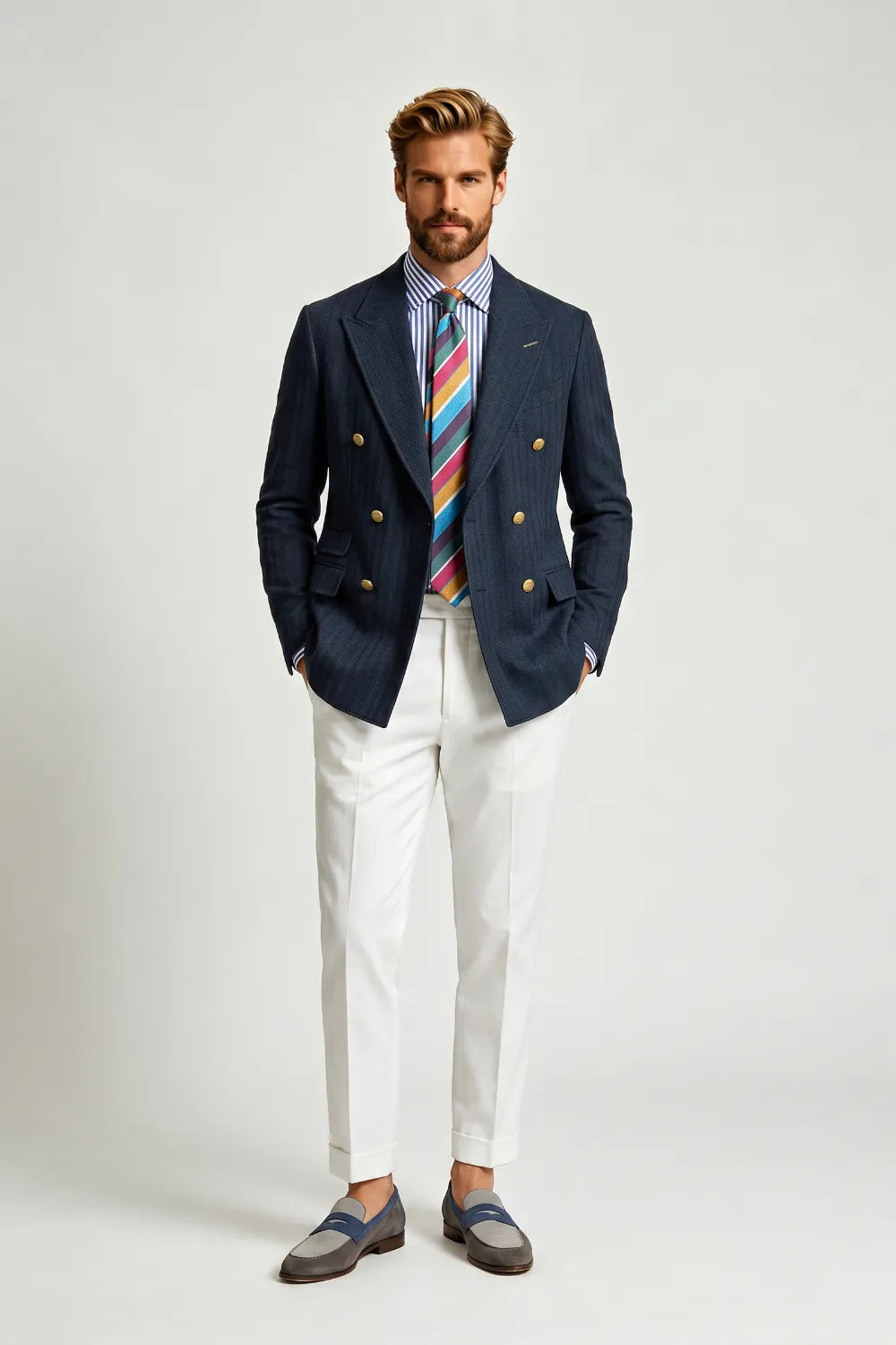 Men's Navy Double Breasted Gold Button 2 Piece Suit