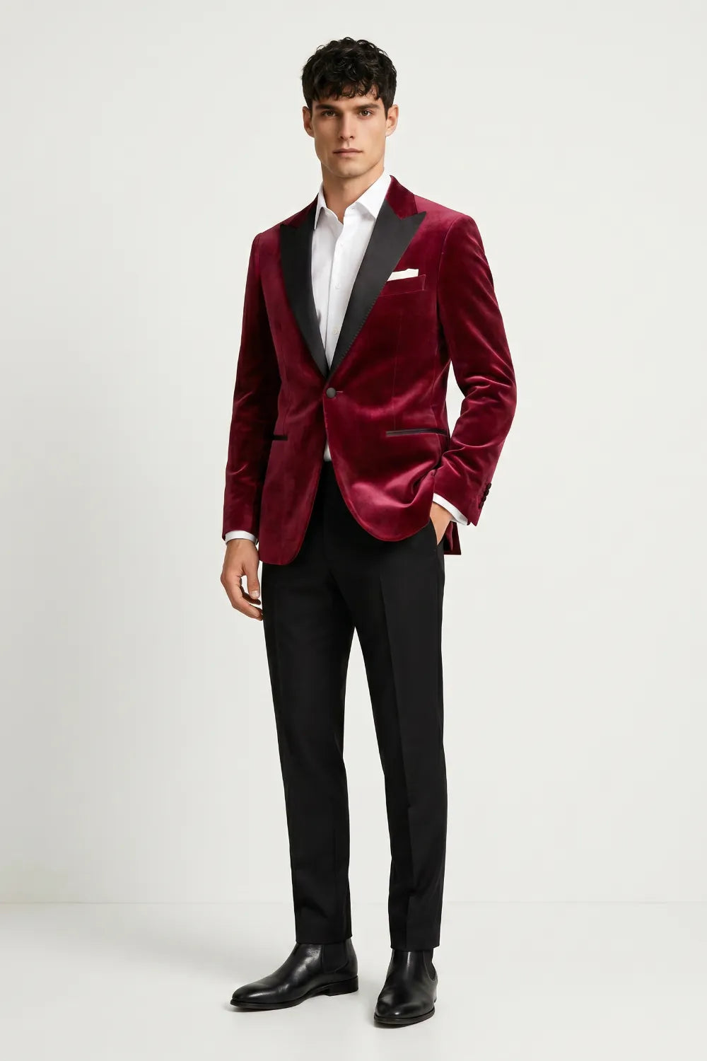 Men's Burgundy Velvet Peak Lapel 2-Piece Tuxedo Suit