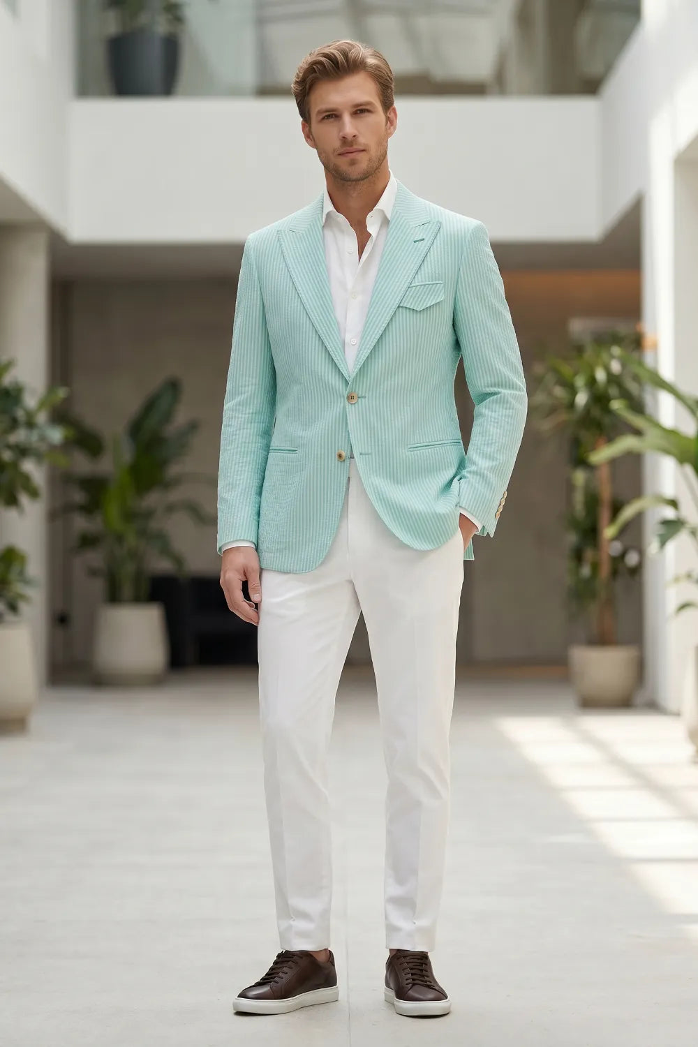Men's Modern Single-Breasted Pinstripe 2 Piece Suit