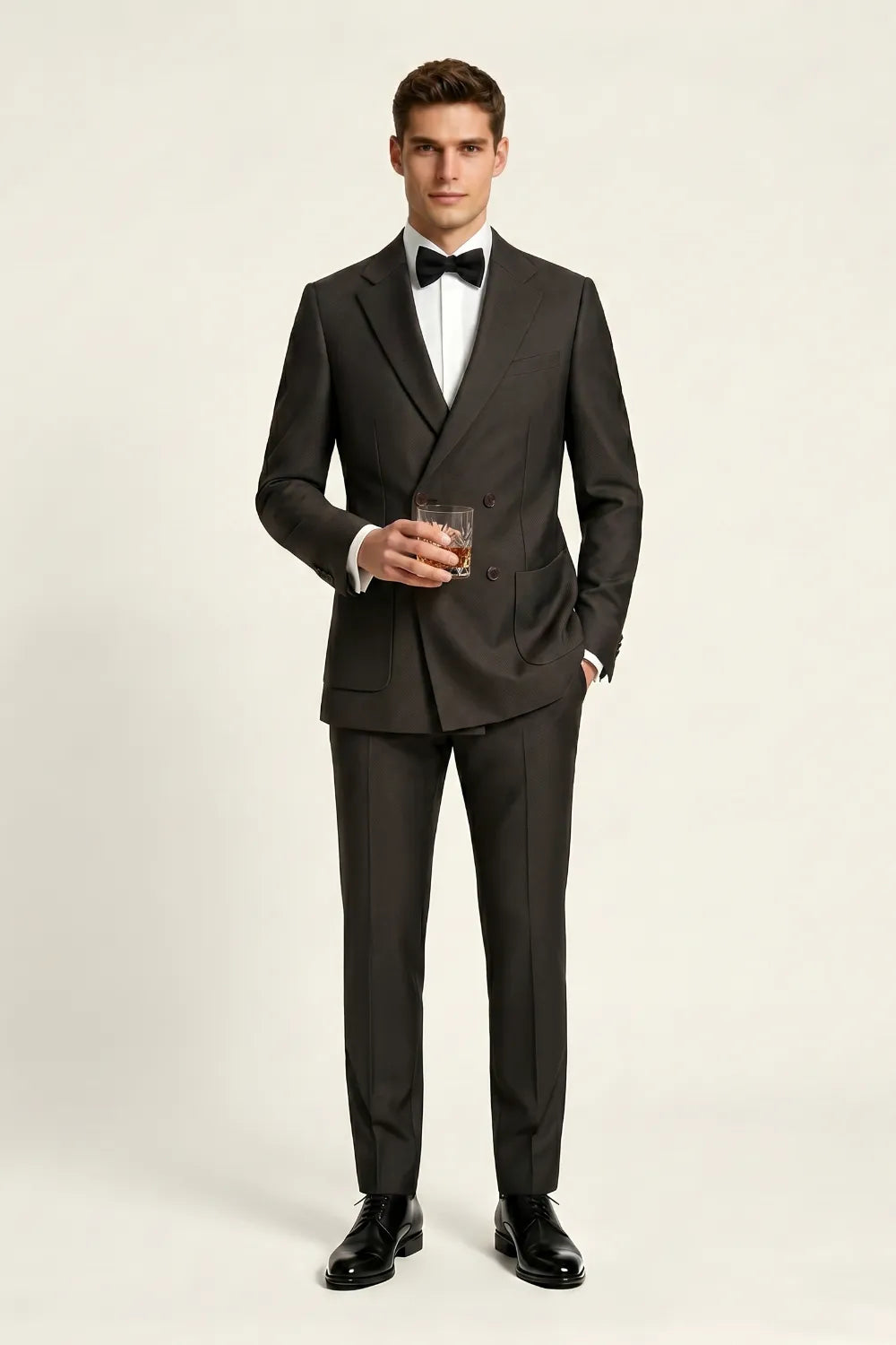 Men's Dark Brown Double Breasted Tuxedo Suit