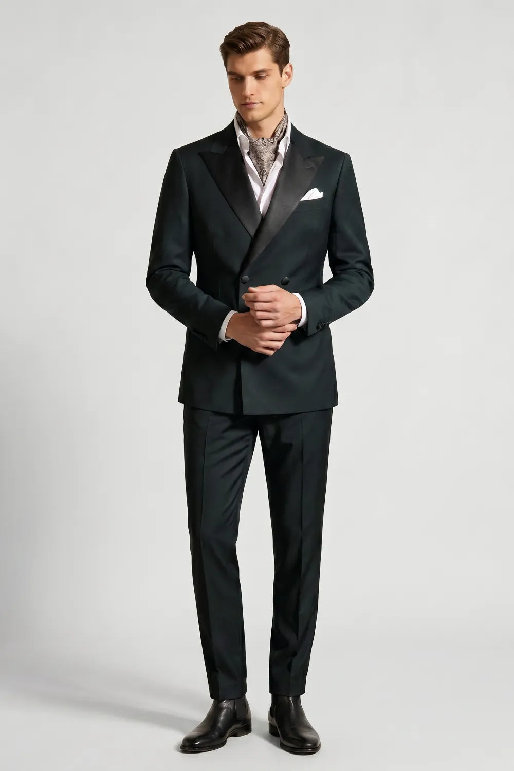 Men's Dark Green Double Breasted Peak Lapel 2-Piece Tuxedo Suit