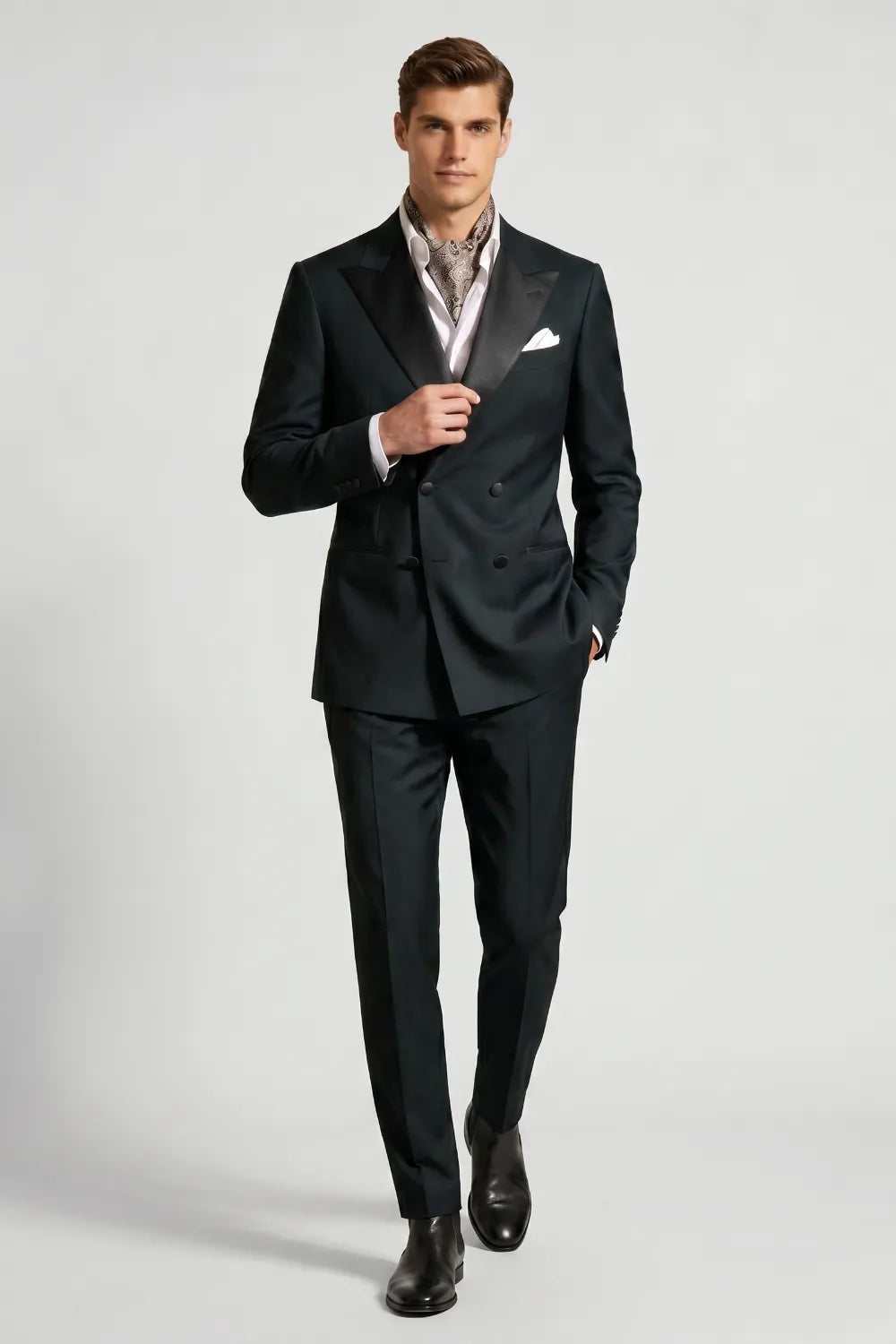 Men's Dark Green Double Breasted Peak Lapel 2-Piece Tuxedo Suit