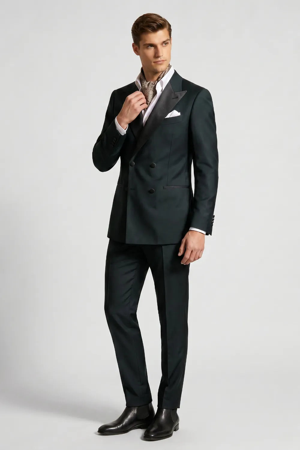 Men's Dark Green Double Breasted Peak Lapel 2-Piece Tuxedo Suit