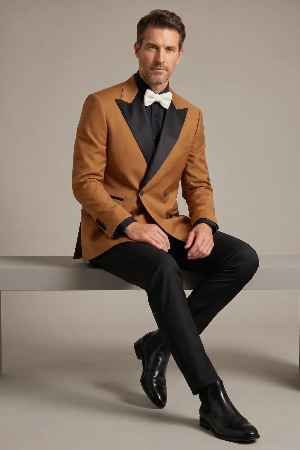 Men's Brown Peak Lapel Double Breasted 2-Piece Tuxedo Suit